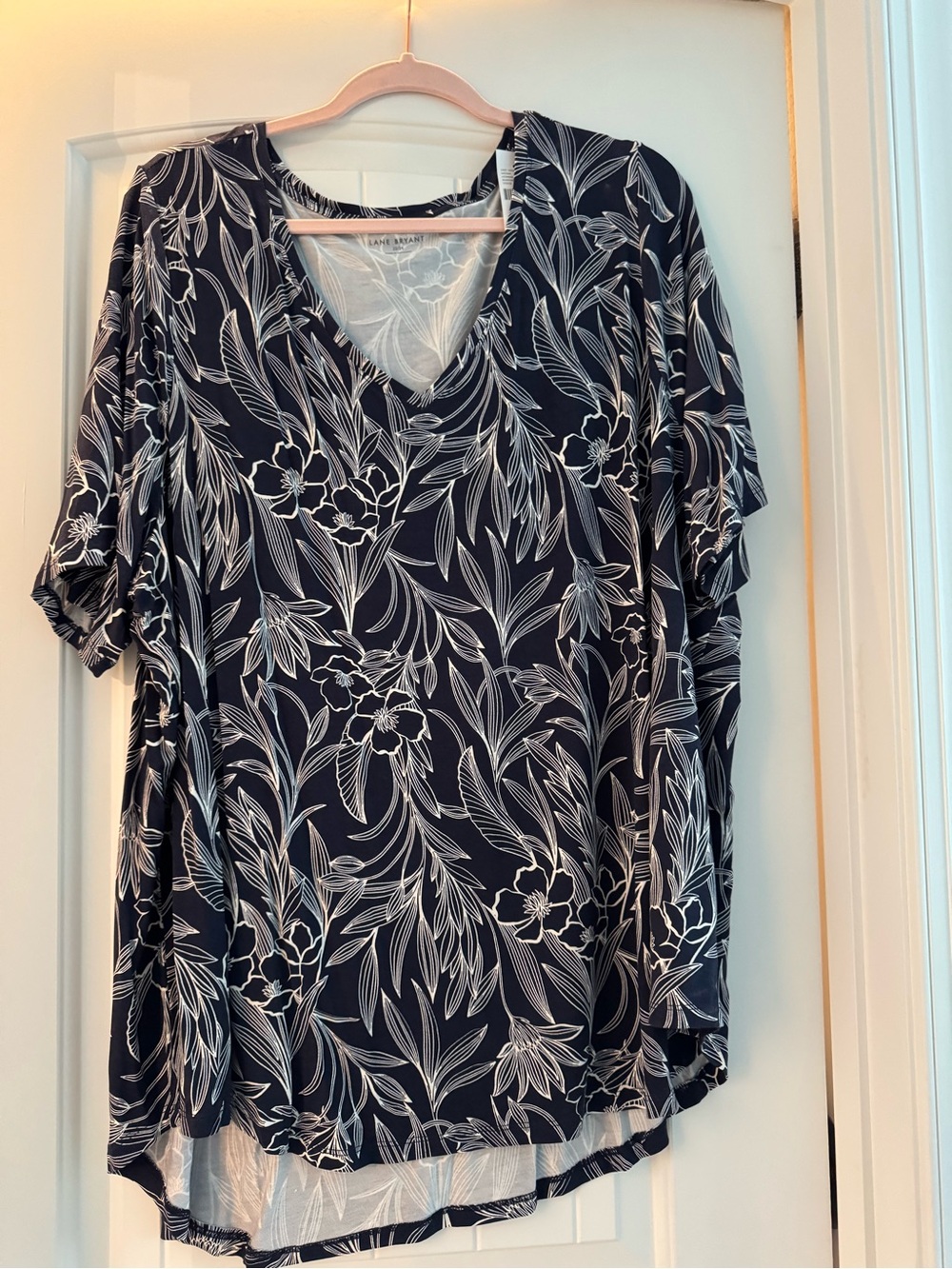 Lane Bryant Navy and White Floral V-Neck Tunic